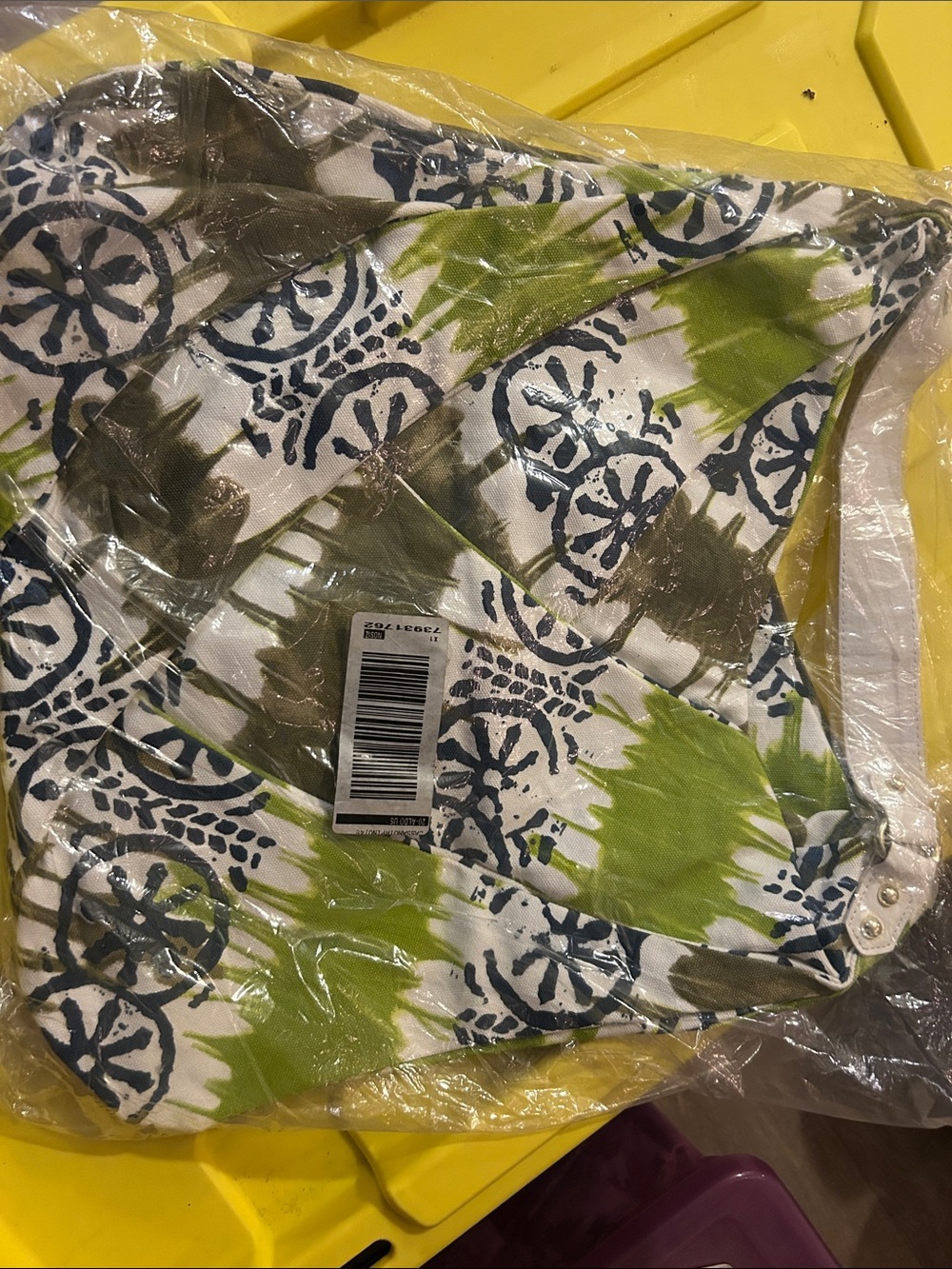 Aldo Green, Navy & White Patterned Tote